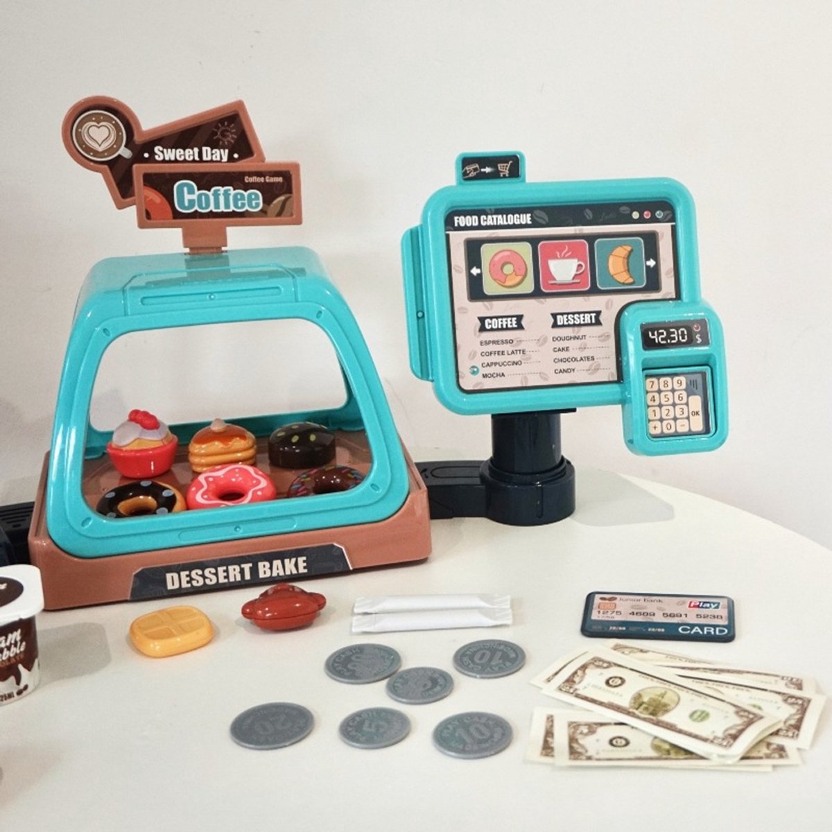 Speelset voor kinderen, 41pcs +, Koffiezetapparaat, Leren en Serveren Koffiemachine, Winkeltje Speelgeld met Licht & Geluid - Educatief Rollenspel - Interactief speelgoed - Keuken & Restaurant Verjaardag Cadeau voor Jongens & Meisjes 3 Jaar — afbeelding 8