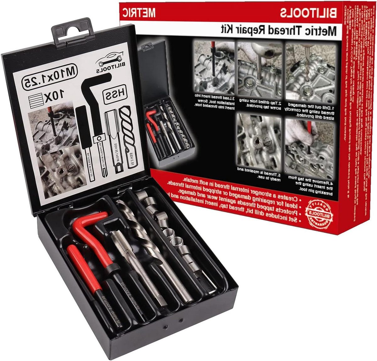 Schroefdraad Reparatieset - Metaal repareren - Beschadigde schroefdraad herstellen - Roestvrijstalen inzetstukken - M10x1.25 - Zilver