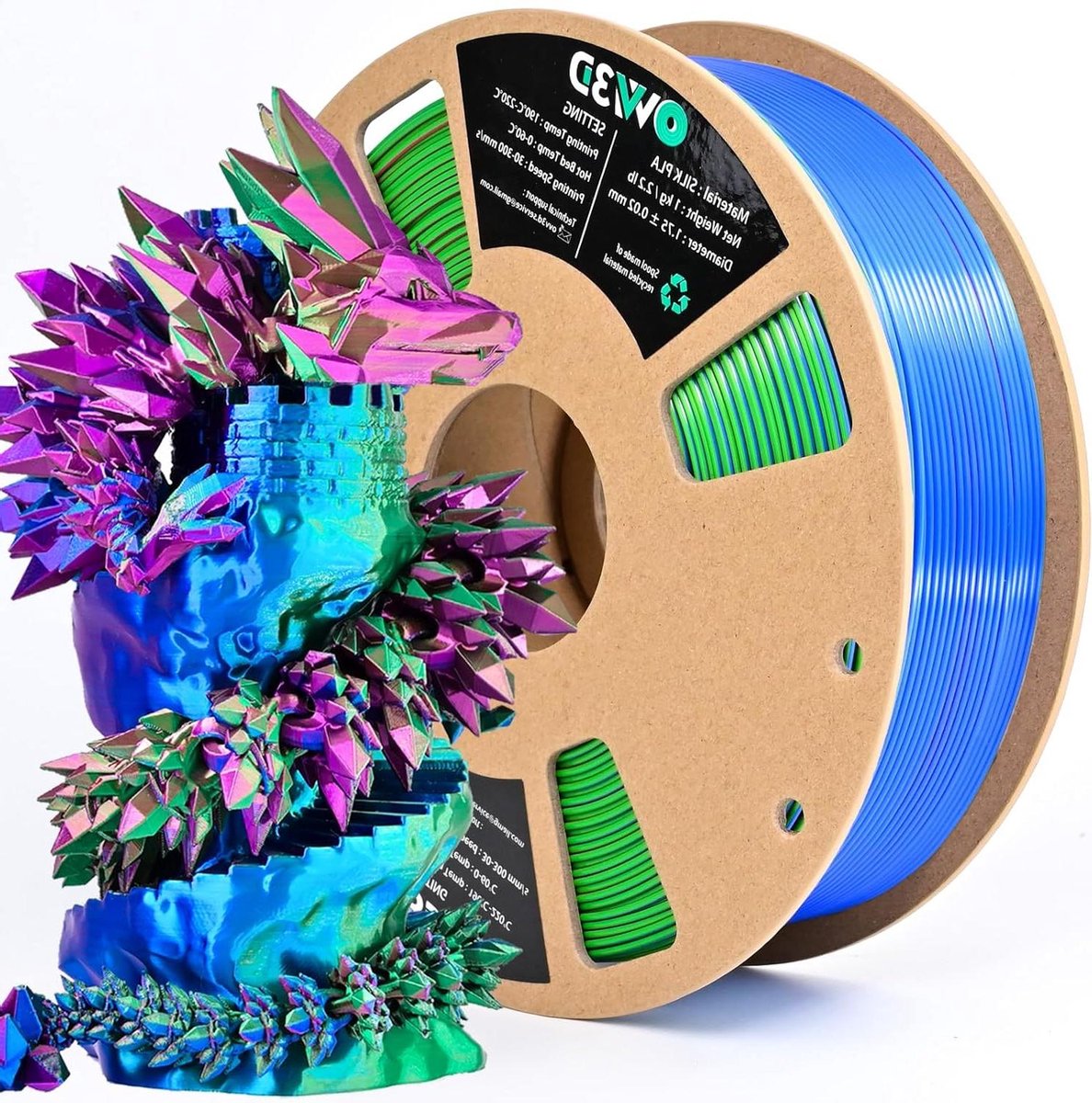 3D Printer Filament - PLA Gloeidraad - Kleurrijke Prints Maken - Zijde Tri-Color Effect - 1.75 mm 1 kg