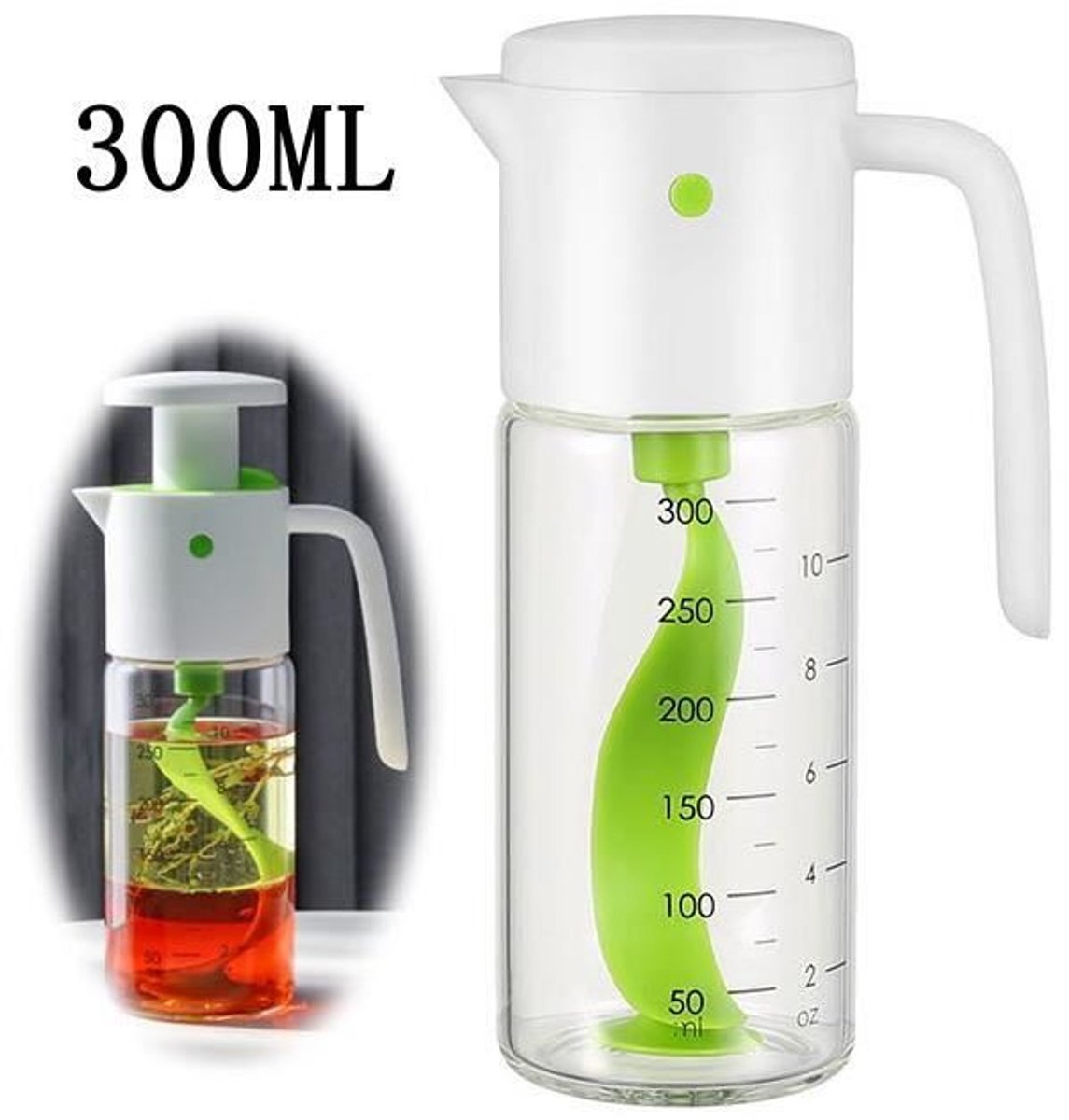 Saladedressing shaker - Handmatig - Borosilicaatglas - 300 ml - Groen