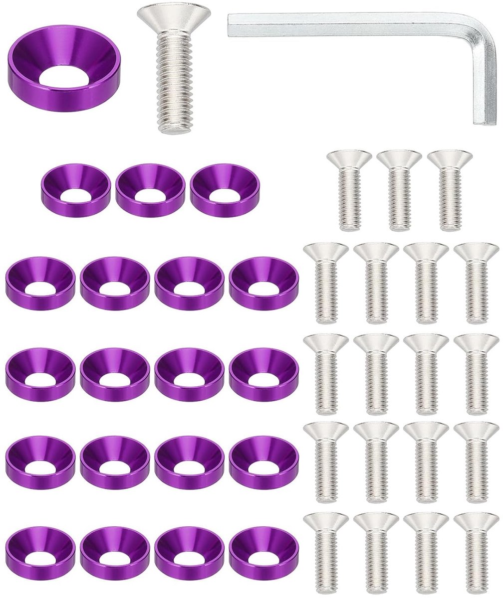 M6 Finish Zinc Plate Set - 30Pcs Aluminum Alloy Flat Head Screws - Bolts Mechanical Accessories - Seal DIY Models Purple