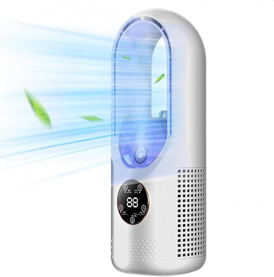 Bladloze ventilator USB met 6 snelheden, timer, LED-display, draagbaar, veilig voor slaapkamer en kantoor