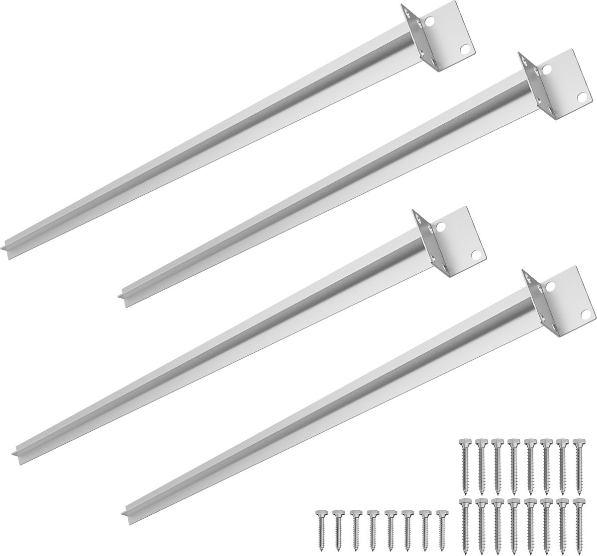 Aufun 4 stuks universele inrijpaalanker - 50 cm - Zilver - L-vormige grondbuis verzinkt - Voor houten palen, schuttingen en tuinprojecten
