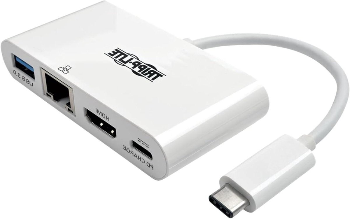 USB-C Adapterkabel - Type-C Hub - Apparaat Uitbreiding - Vier Poorten - Gigabit Ethernet - Grijs