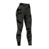 Legging de sport gris foncé femme – legging de fitness taille haute avec motif noir – legging de yoga élastique avec coupe ajustée – pantalon de sport pour fitness yoga entraînement et course – taille S