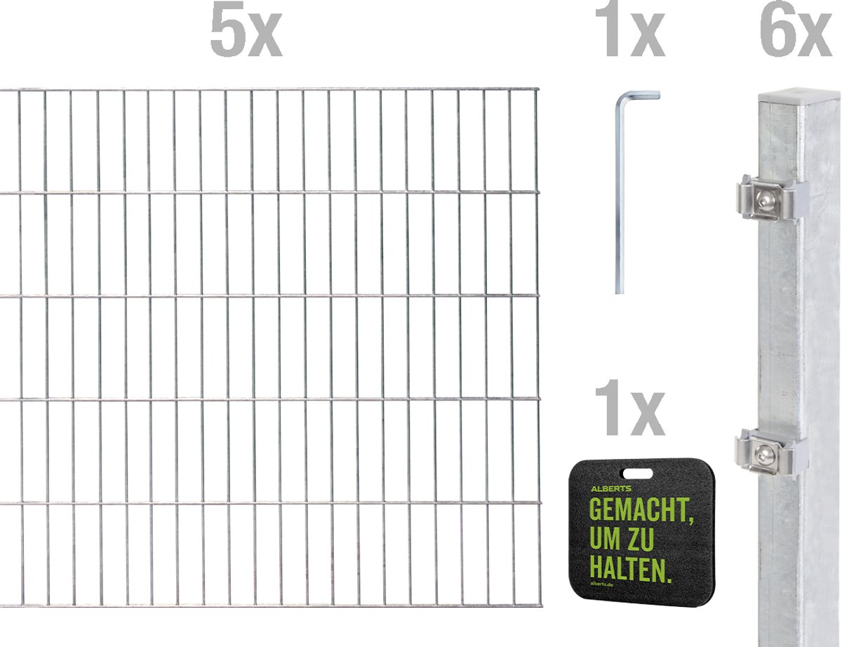Alberts 691424 dubbelstaafmat hekwerk complete hekwerkset mit Kniekissen, thermisch verzinkt, hoogte 120 cm, lengte 10 m