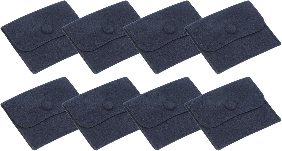 10 x 7 cm sieradenzakje - 8 stuks zachte fluwelen zakjes met drukknoop - draagbare opslag voor ringen, ketting, armband, oorbel, horloge - donkerblauw