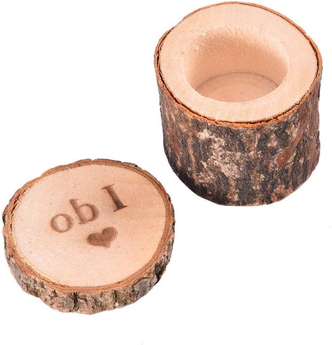 Houten Ring Doosje - Trouw Accessoire - Bruiloft Presentatie - Rustieke Uitstraling - 6x5 cm - Houtkleur