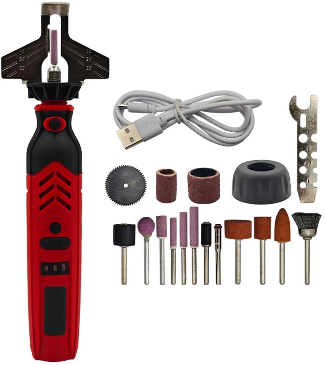 Kettingzaag Slijper - 18 stuks - USB Oplaadbaar DC3.6V 1500mAh - Draagbare Snelle Slijper - 5000-18000r/m - Duurzame Elektrische Slijpset met Slijpwielen voor de Meeste Kettingzaagbladen
