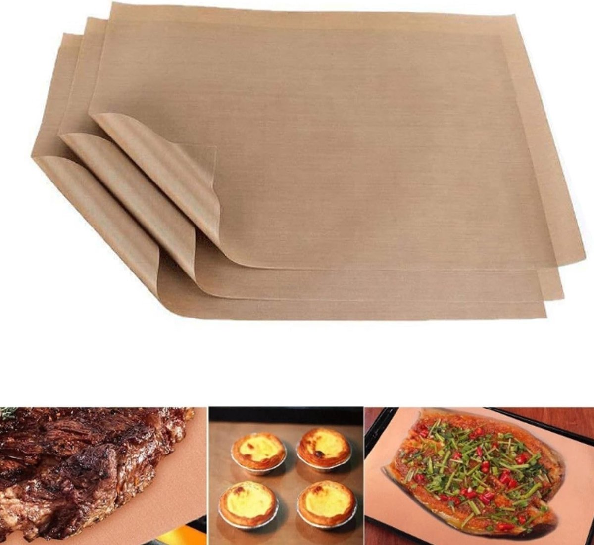 Herbruikbare Bakmatten 3 Stuks, 40 x 60 cm, Teflon Antiaanbaklaag, Warmtebestendig tot 220°C, Ideaal voor Bakken, Koken en Grillen, Makkelijk te Reinigen en Op Maat te Snijden