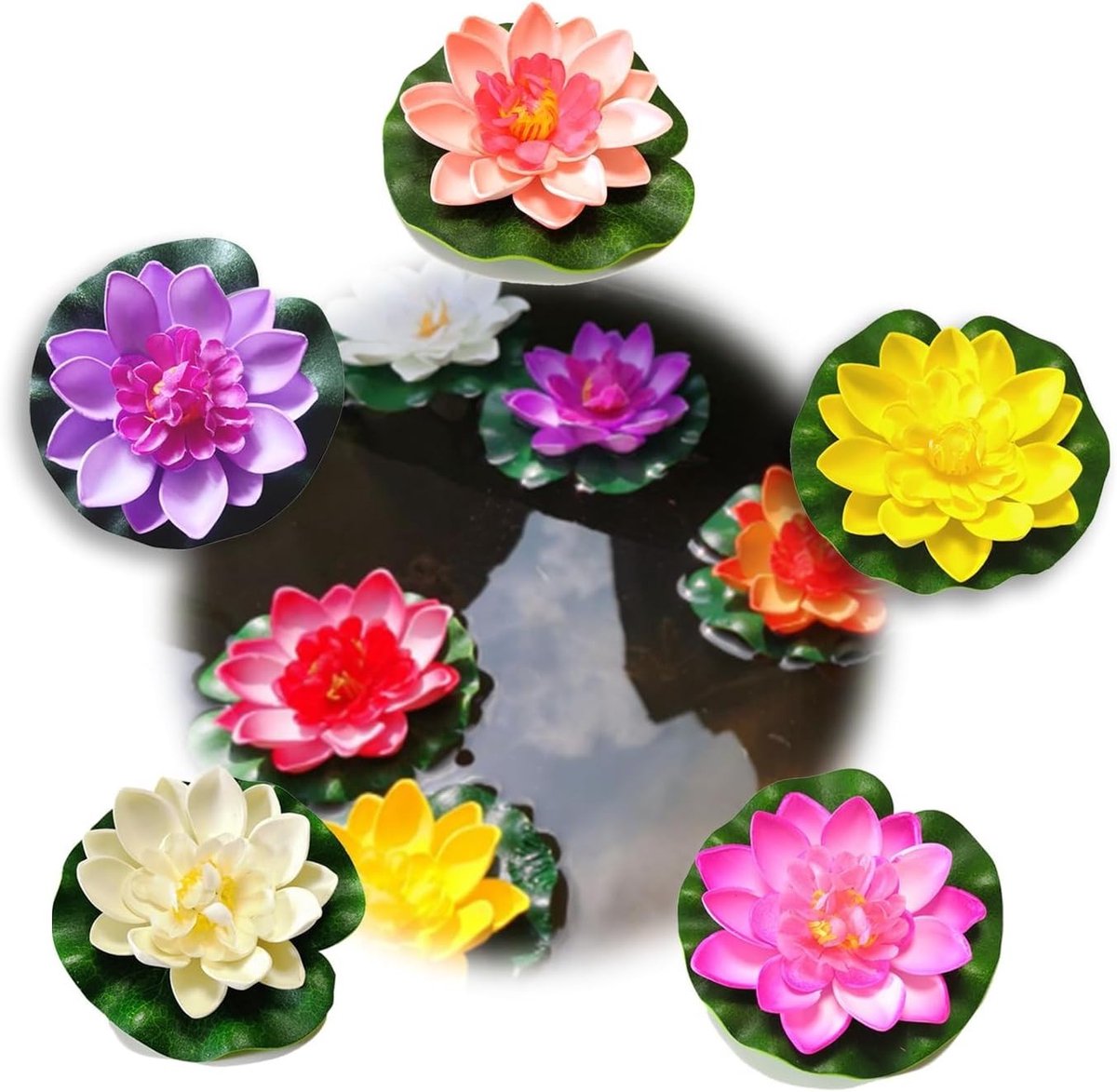 Vijf Stuks Drijvende Kunstmatige Waterlelies voor Tuin, Vijver en Aquarium - Decoratieve Planten van 10 cm