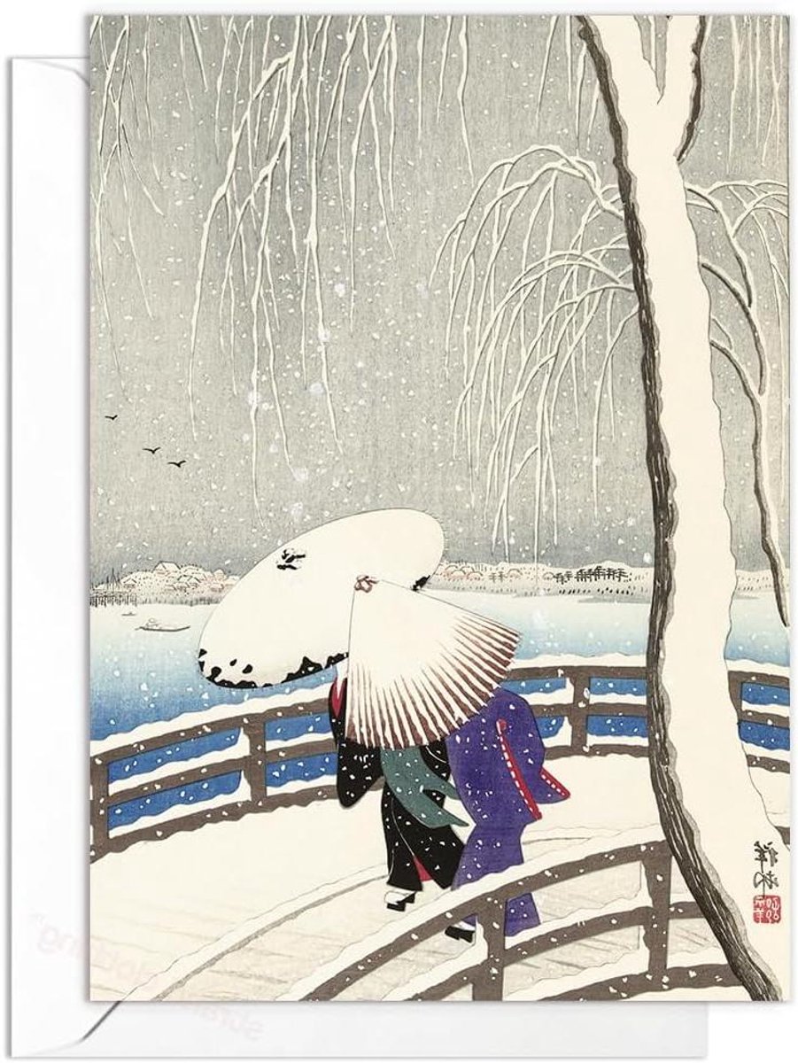 Wenskaarten Mix - Japanse Kunstkaarten - Winterse Groeten - A5 Formaat Kaarten - 148 x 21 cm - Meerkleurig