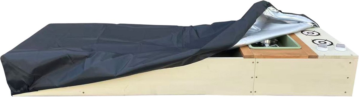AXI Pippa Zandbak met speelkeuken en opbergbank 160 x 50 cm Beige/bruin – FSC 100% hemlock hout – Met Zand en Waterbak – Met 6-delige Speelgoed Kookset – Met Hoes en Grondzeil – 10 jaar garantie — afbeelding 2