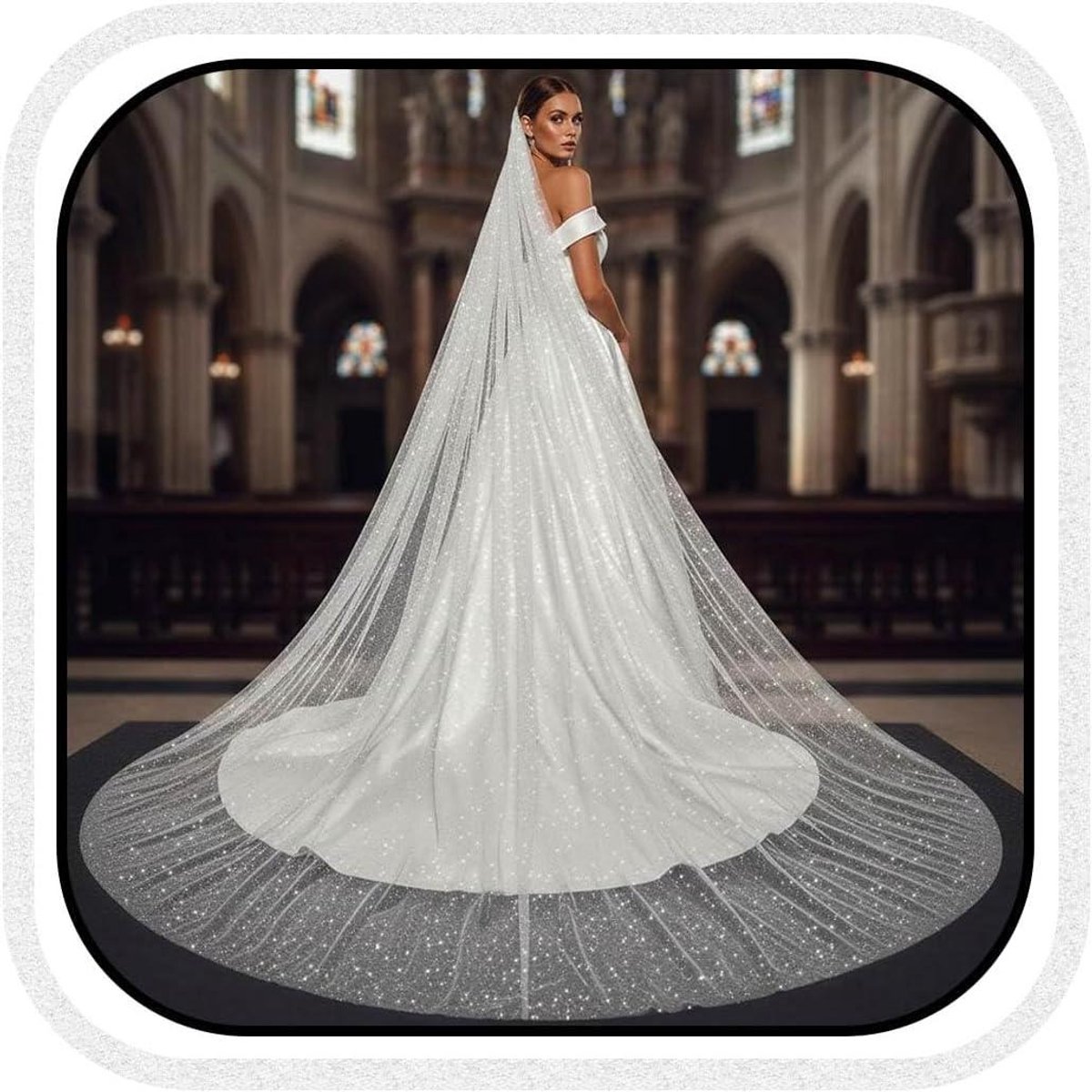 Bruiloft Sluier - Bruids Accessoire - Bruid Aankleden - Kathedraal Lengte - 395 cm - Spikkelwit