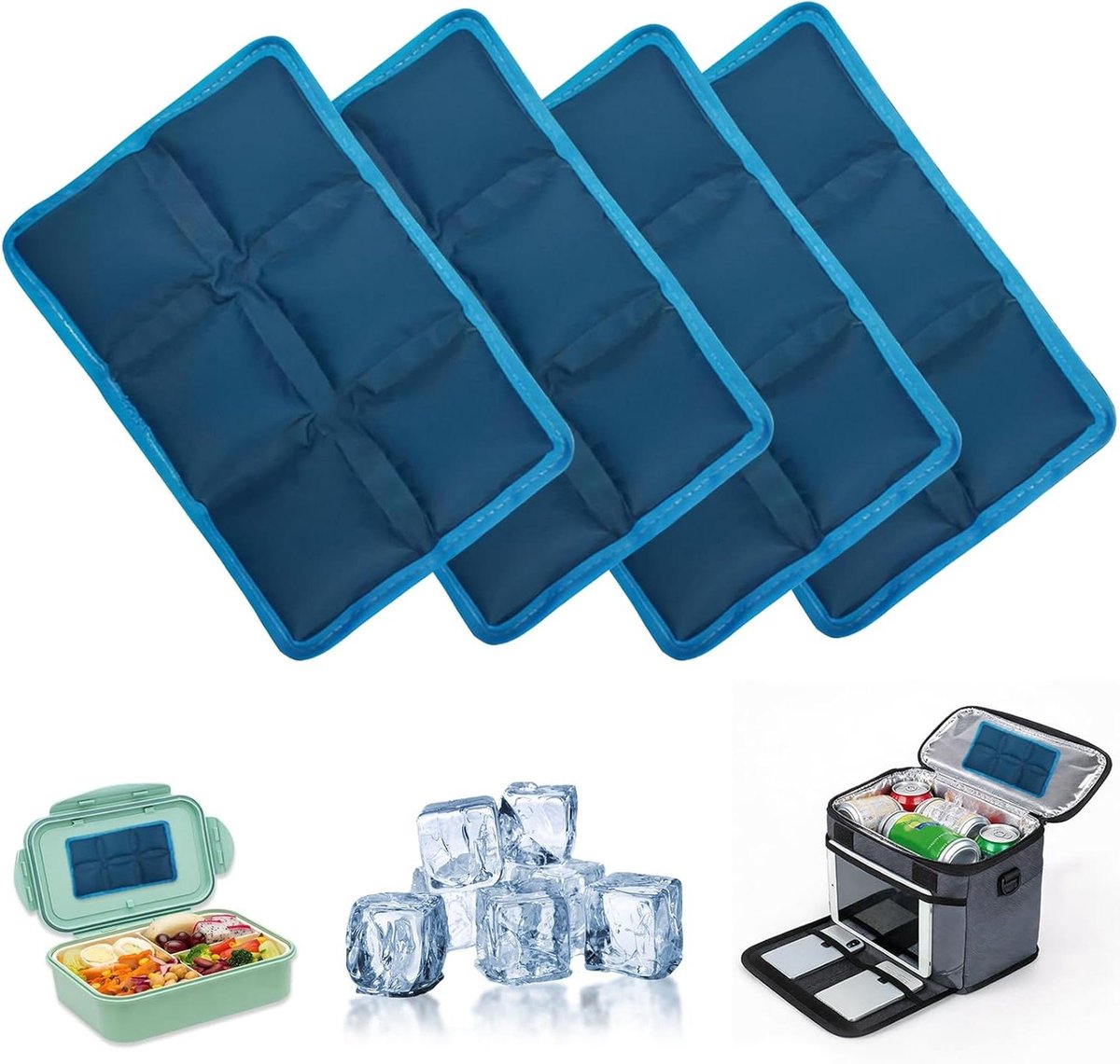 Koelaccu Set - Koelpacks Gel - Maaltijden Koel Houden - Herbruikbaar Milieuvriendelijk - 4 Stuks - Blauw