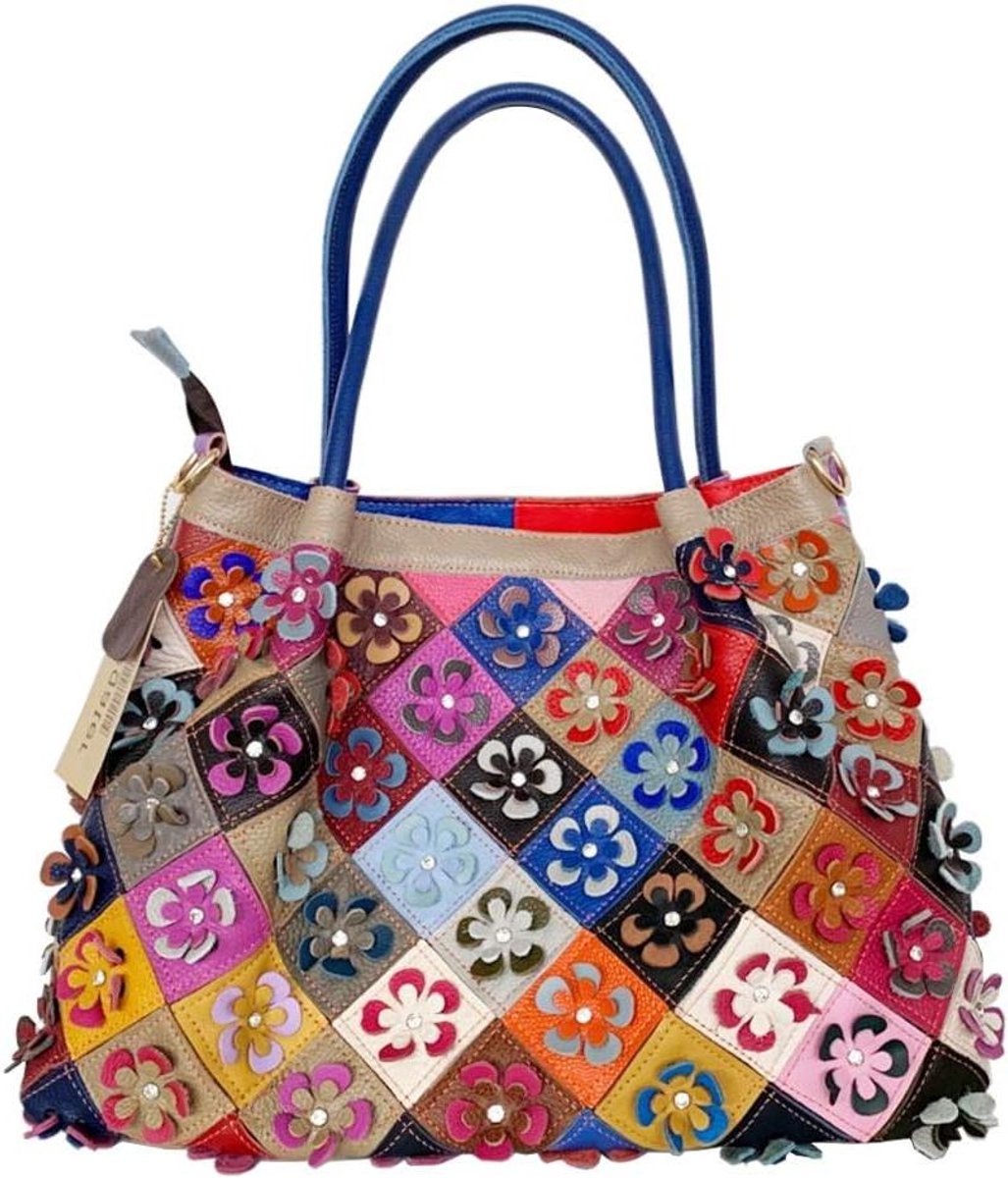 Bloemen Schoudertas - Dames Handtas - Dagelijks Gebruik - Vintage Leer Design - 800 gram - Multicolor
