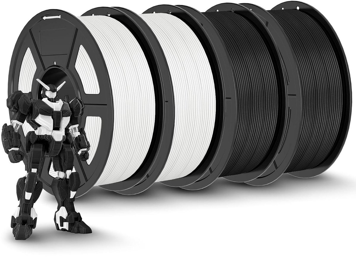 3D Printer Filament - PLA Materiaal - Hogesnelheid Printen - Elegant Mat Oppervlak - 4 kg Bundel - Zwart Wit