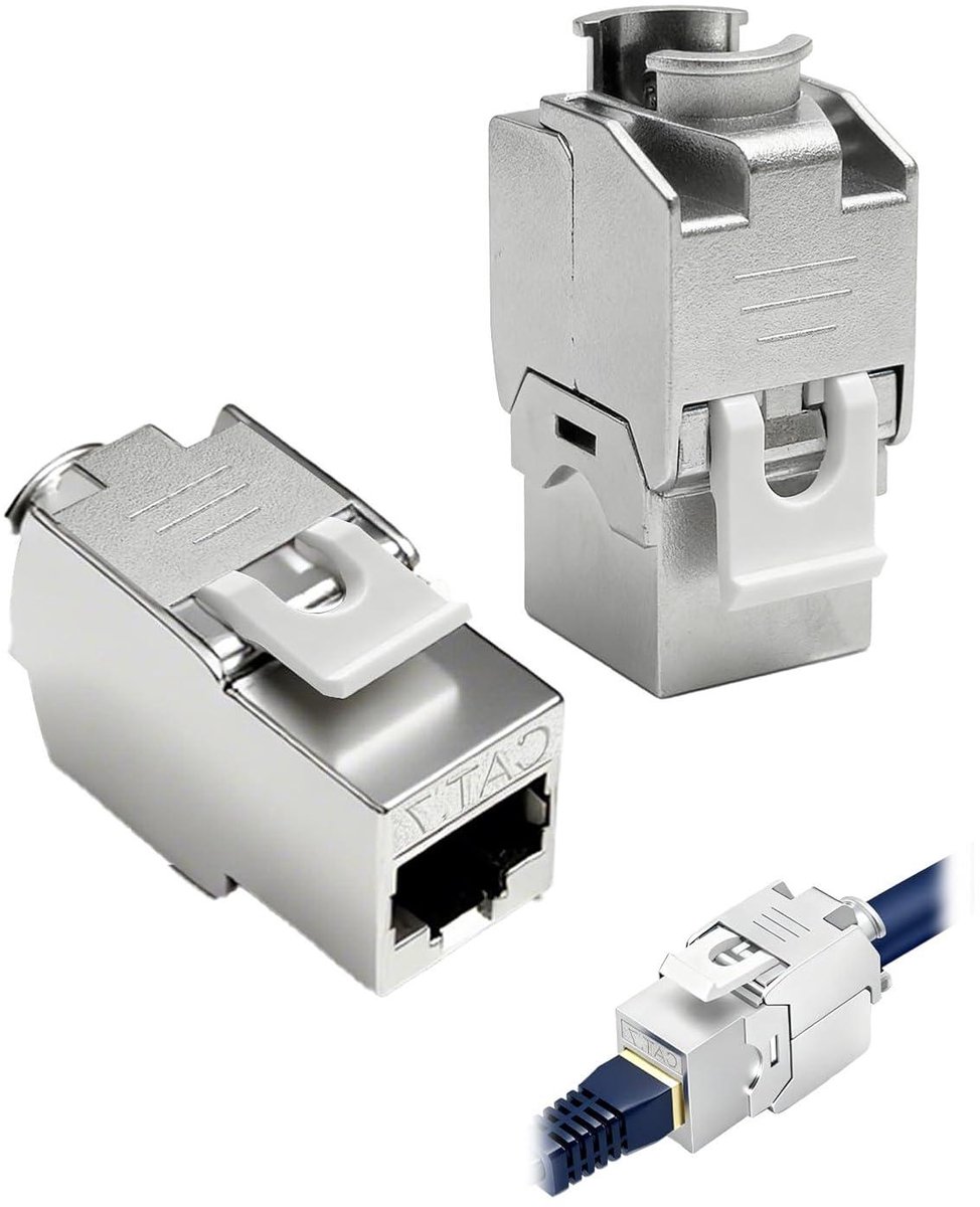 Keystone RJ45 Modules - LAN Kabel Koppelaar - Netwerk Uitbreiding - Volledig Afgeschermd STP - Set van 2 - Zilver