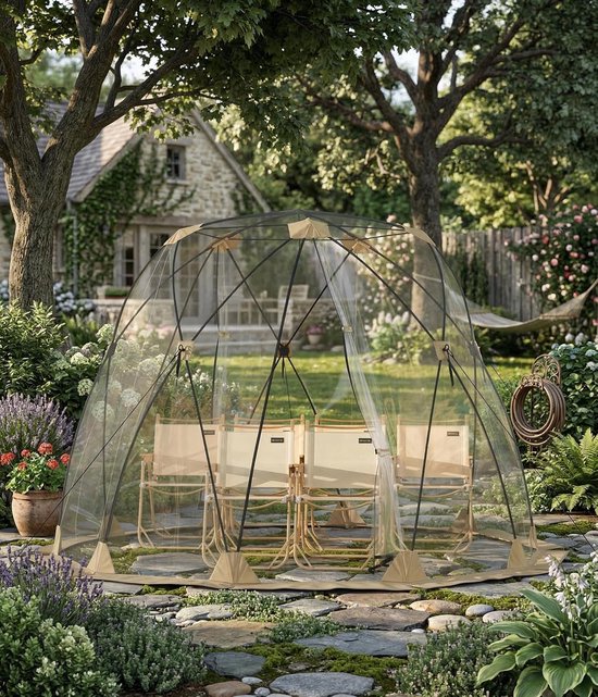 Pop-up tent - Outdoor tent voor alle weersomstandigheden - Regen-, wind- en koubestendige kampeertent - 320 × 320 × 190 cm - Transparant
