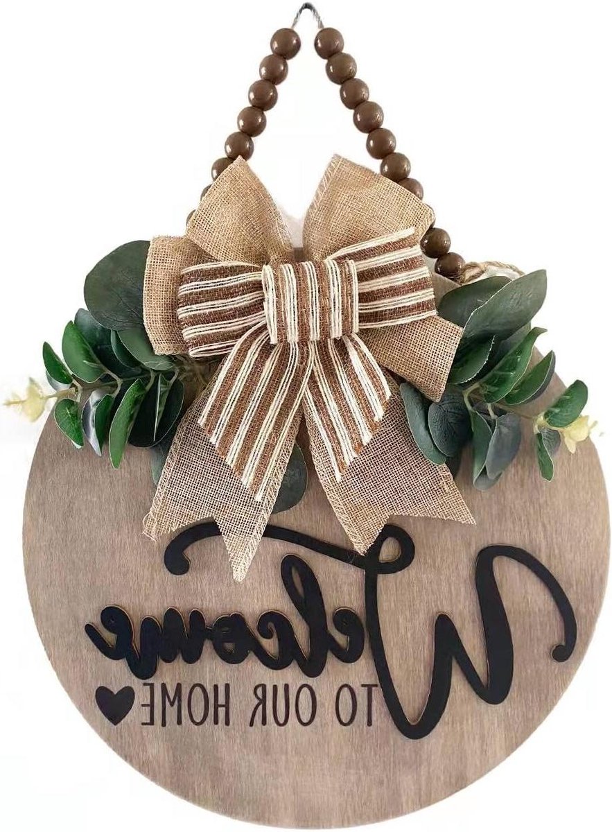 Welkomstbord Voordeur - Houten Hangbord - Decoratief Huis Welkom - 3D Effect Details - 305 cm Rond - Naturel Eiken
