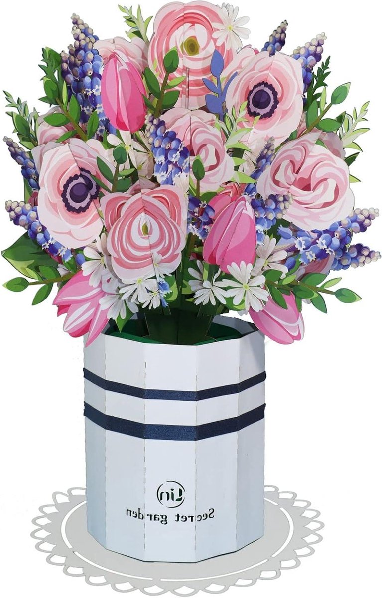 Papieren Boeket - Bloemen Met Vaas - Decoratie En Cadeau - Handgemaakt Uniek Ontwerp - 29 cm Hoog - Multicolor