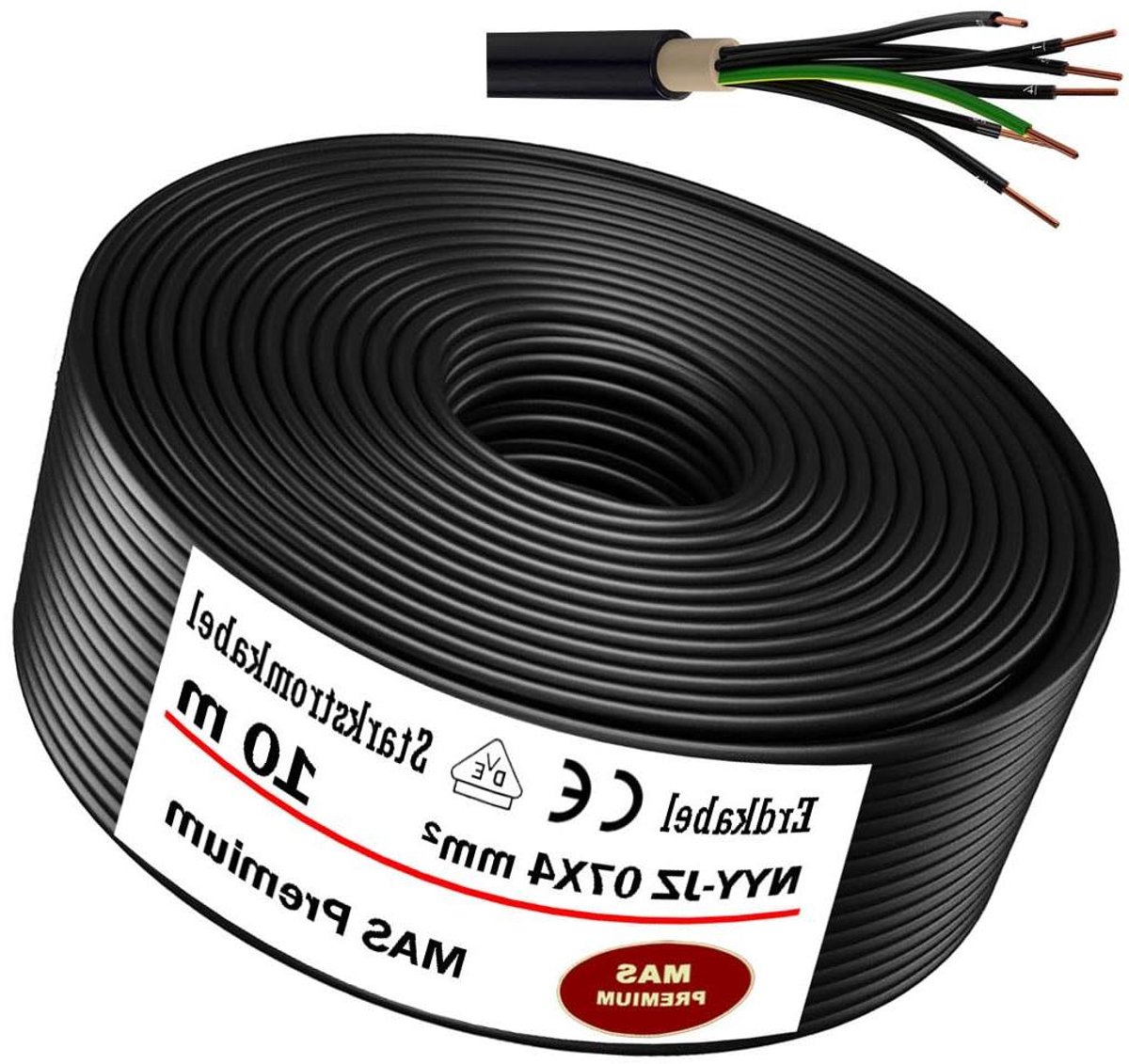 Krachtstroom aardkabel - Elektrische kabel - Vaste installatie buiten - Vlamvertragend en waterdicht - 10 meter - Zwart