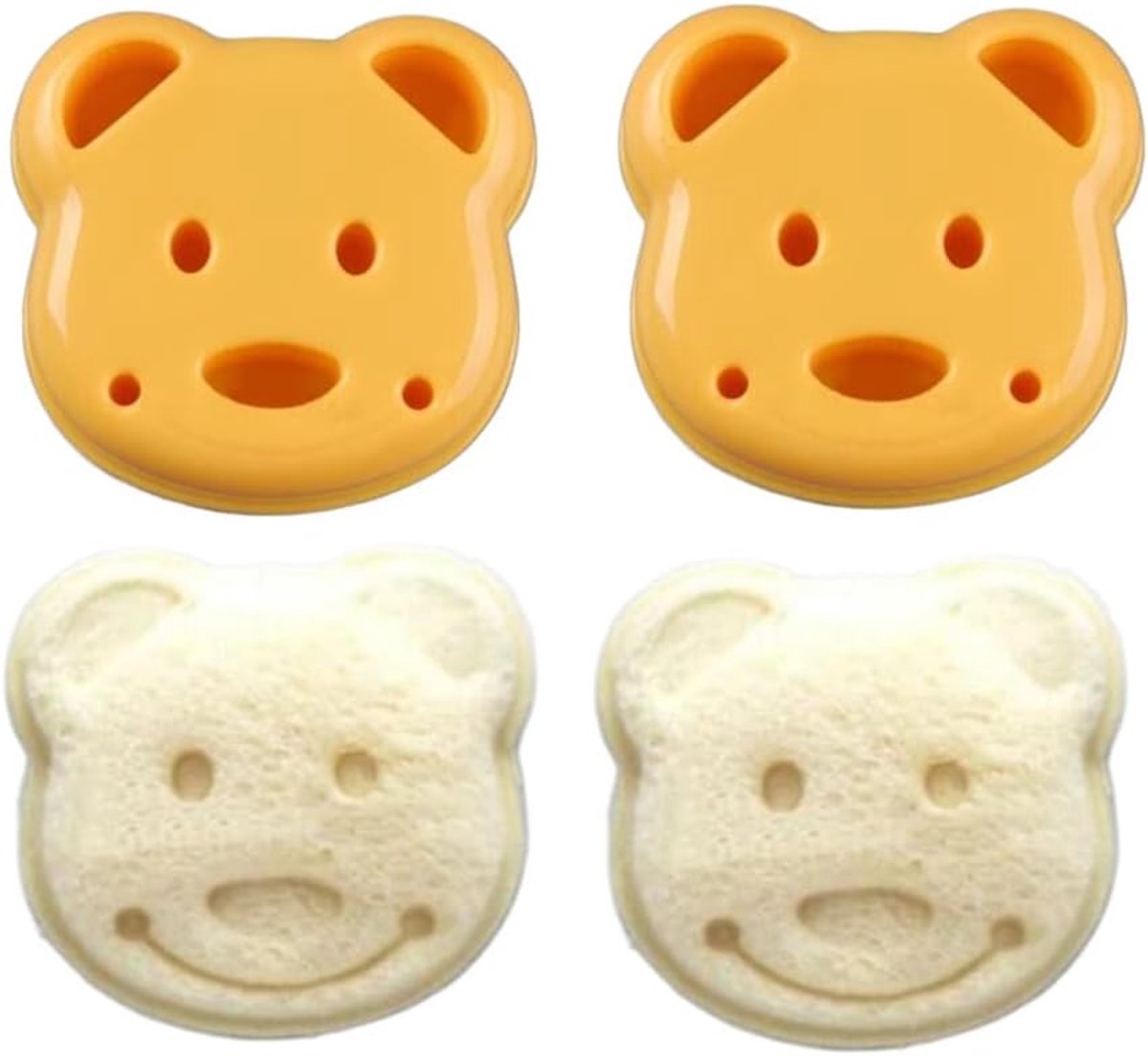 Broodvormpjes in de vorm van een beer, vormpjes voor brood en sandwiches in cartoonstijl, doe-het-zelf-gereedschap voor koekjes en cake (set van 2)