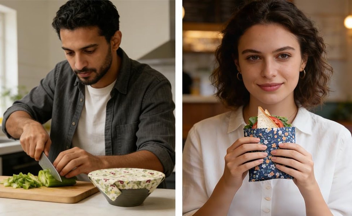 Set van 9 Herbruikbare Bijenwasdoeken - Biologische Bijenwas Doeken - Bijenwas doek - Beeswax wraps - Herbruikbare Voedselverpakking van Biologisch Katoen - Plasticvrije Opslag voor Brood, Kaas & Groenten - 3 Pack Combinatie S/M/L — cadeau in Kookcadeaus - foto 8