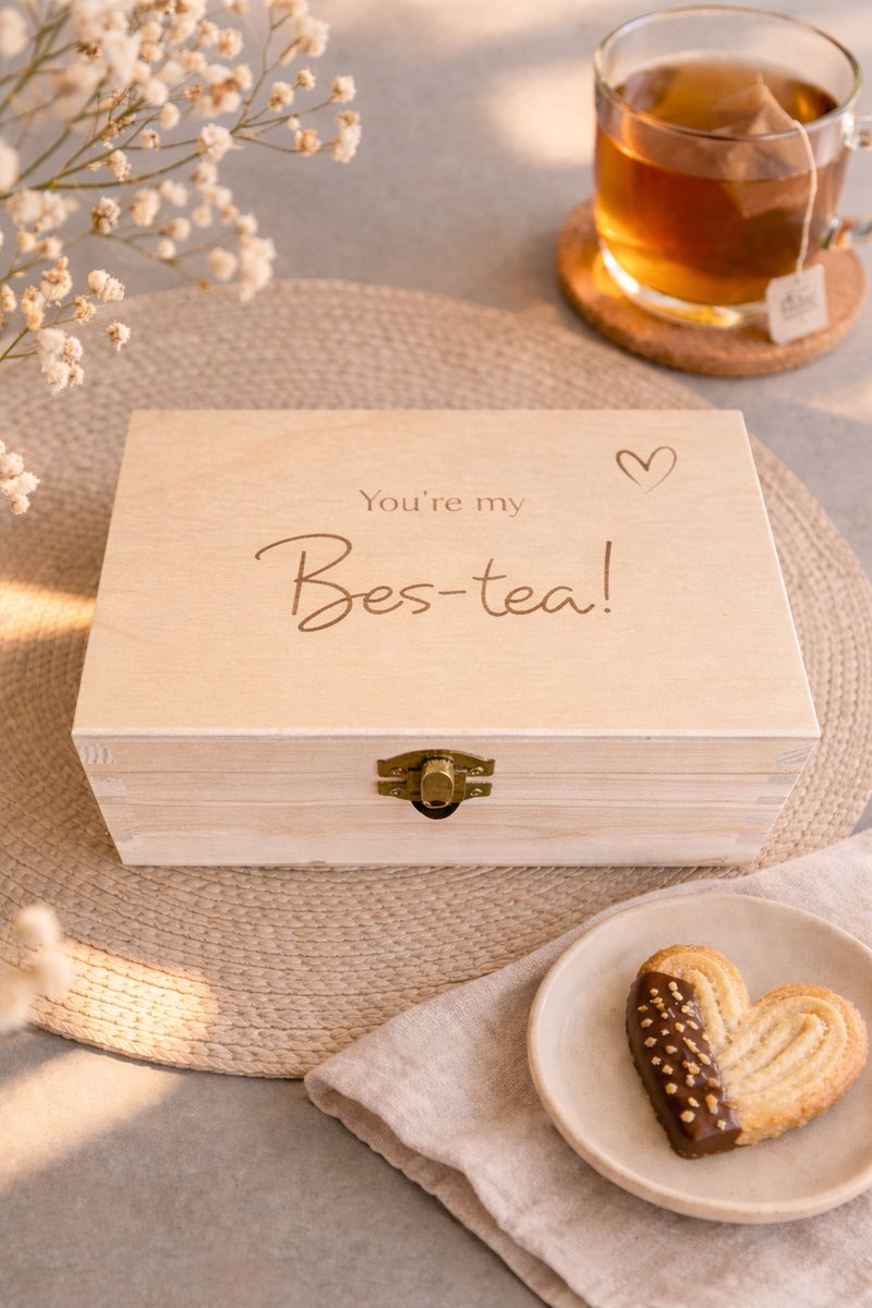 StudioLoes - Theedoosje - 2 vaks theedoos - Bes-Tea - Vriendin - moederdag - cadeau - vriend - thee - theezakje - verjaardagcadeau