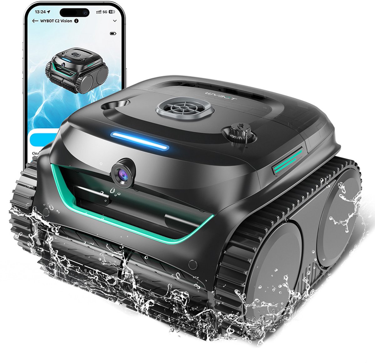 WYBOT C2 Vision Zwembadrobot – Automatische Zwembadreiniger, 8 Modi, Navigatie & App-besturing, Tot 150 m², 180min Looptijd