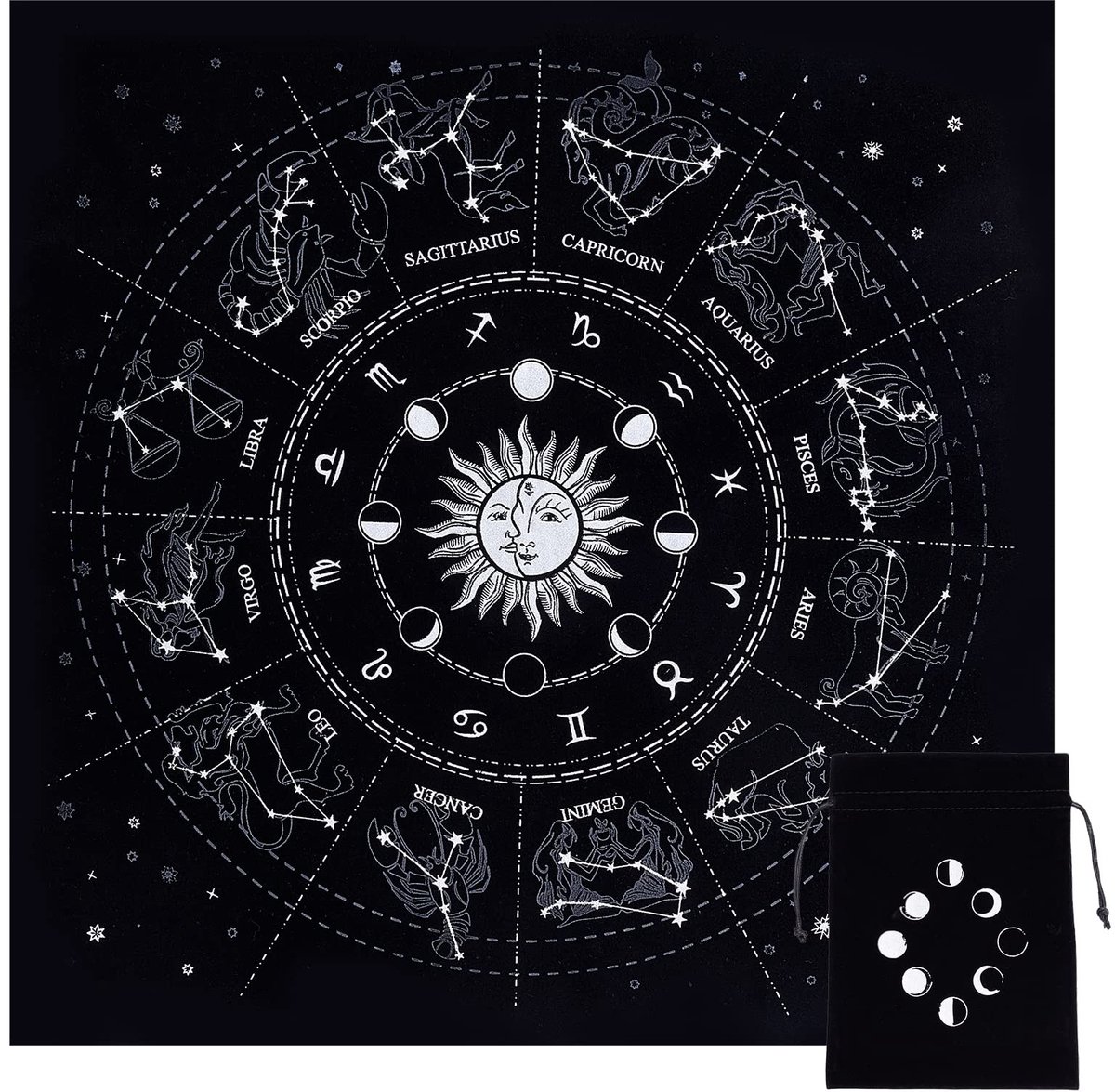 Store_8 - Altaardoek - Maanfasen Tapijt - Spiritueel Tafelkleed - 40 x 40 cm - Astrologie Decor - Geschikt voor Waarzeggerij