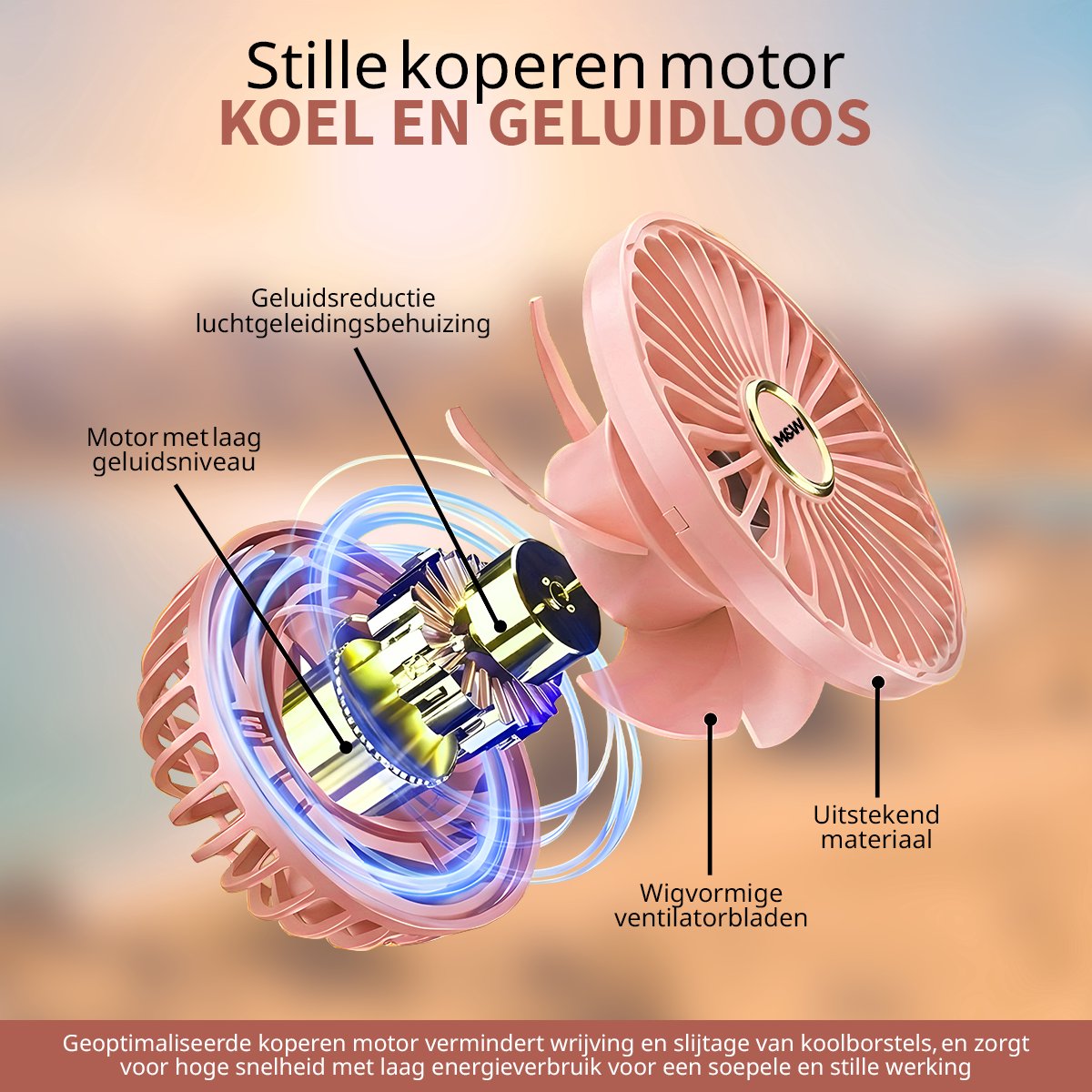 M&W Draagbare Elektrische Hand Ventilator - Mini Hand Fan - Airco Verkoeling - USB Oplaadbare Ventilatoren - Handventilator Roze — afbeelding 11