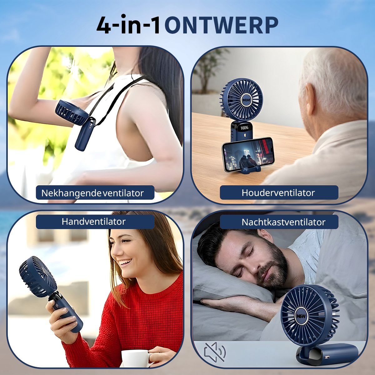 Draagbare Elektrische Hand Ventilator - Airco Verkoeling - Mini Tafelventilator - 5 standen USB Oplaadbaar - Zomer Cadeau Blauw — afbeelding 5