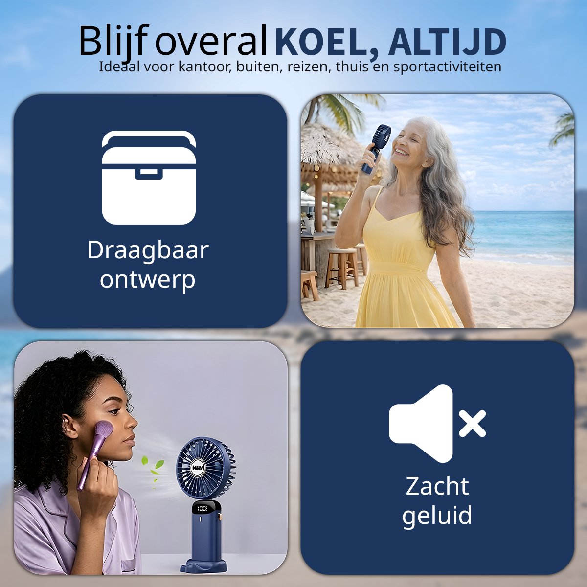Draagbare Elektrische Hand Ventilator - Airco Verkoeling - Mini Tafelventilator - 5 standen USB Oplaadbaar - Zomer Cadeau Blauw — afbeelding 6