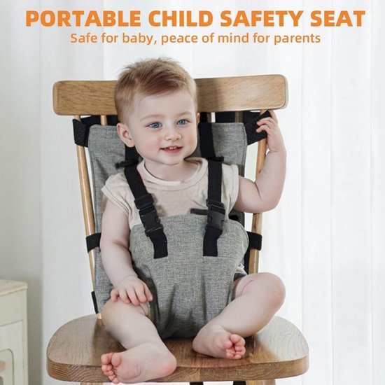 Travel Seat Seat Belt Portable Baby Seat Belt Foldable High Chair Safety Belt with Adjustable Straps，for Travel Restaurants Home，grijs van Merkloos — afbeelding 2