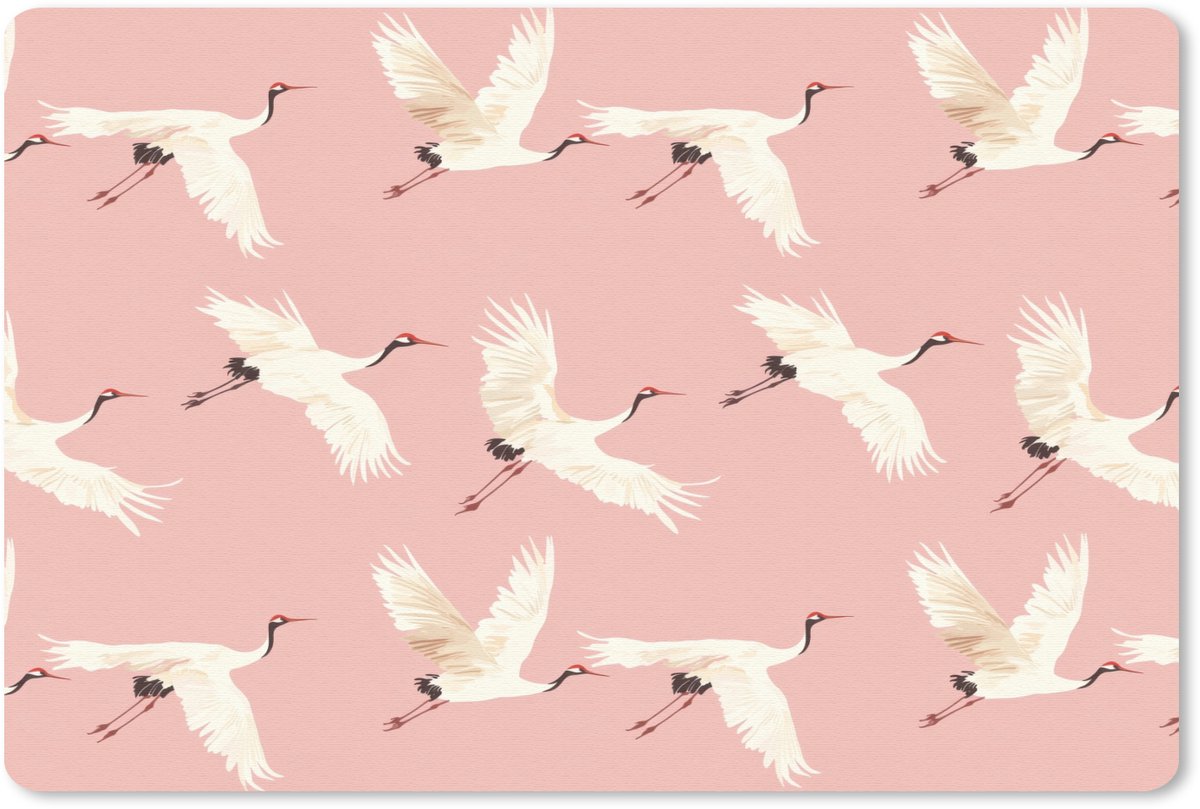 Muismat 13x8 cm - Mousepad Modern - Kraanvogels - Roze - Muismatten