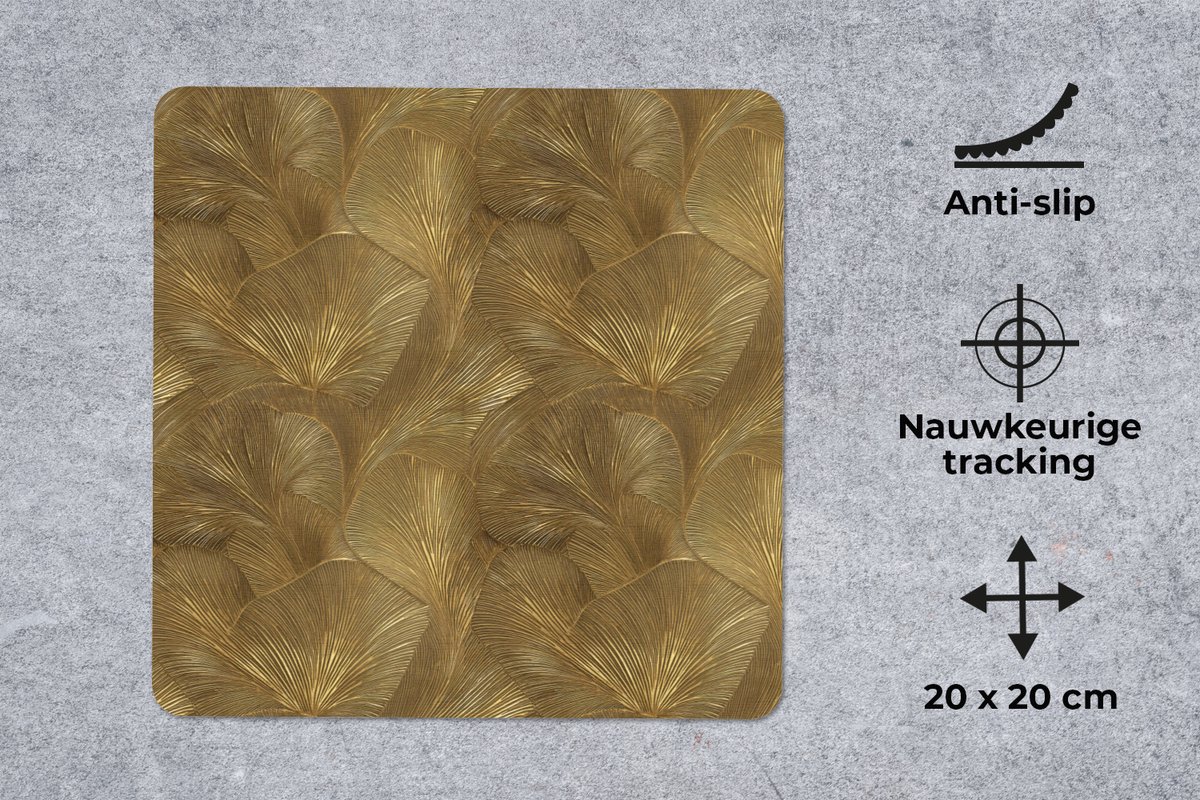 Muismat 20x20 cm - Mousepad Organisch - Lijnen - Goud - Muismatten