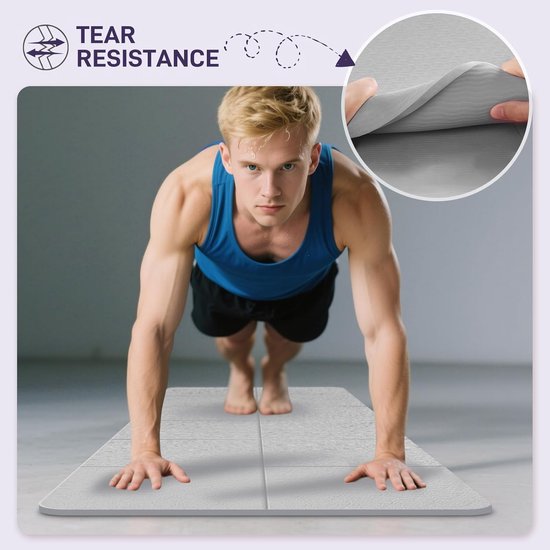 Yogamat - Slaapmat - Opvouwbaar- 72 inch x 32 inch x 0,32 inch - TPE - Geschikt voor reizen, fitness en buitengebruik - Pilatesmat - Unisex - Groot en draagbaar - 183 x 80 x 0,8 cm - Grijs van Yogamat — afbeelding 2