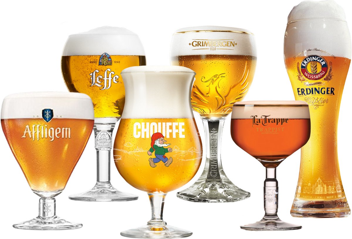 Leffe Bierglazen Cadeau Set - Bierglazen voor bierliefhebbers - Set van 6 verschillende speciaalbierglazen - Vaatwasserbestendig - Helder glas - 300-500 ml - Glaswerk - Speciaalbier Glazen