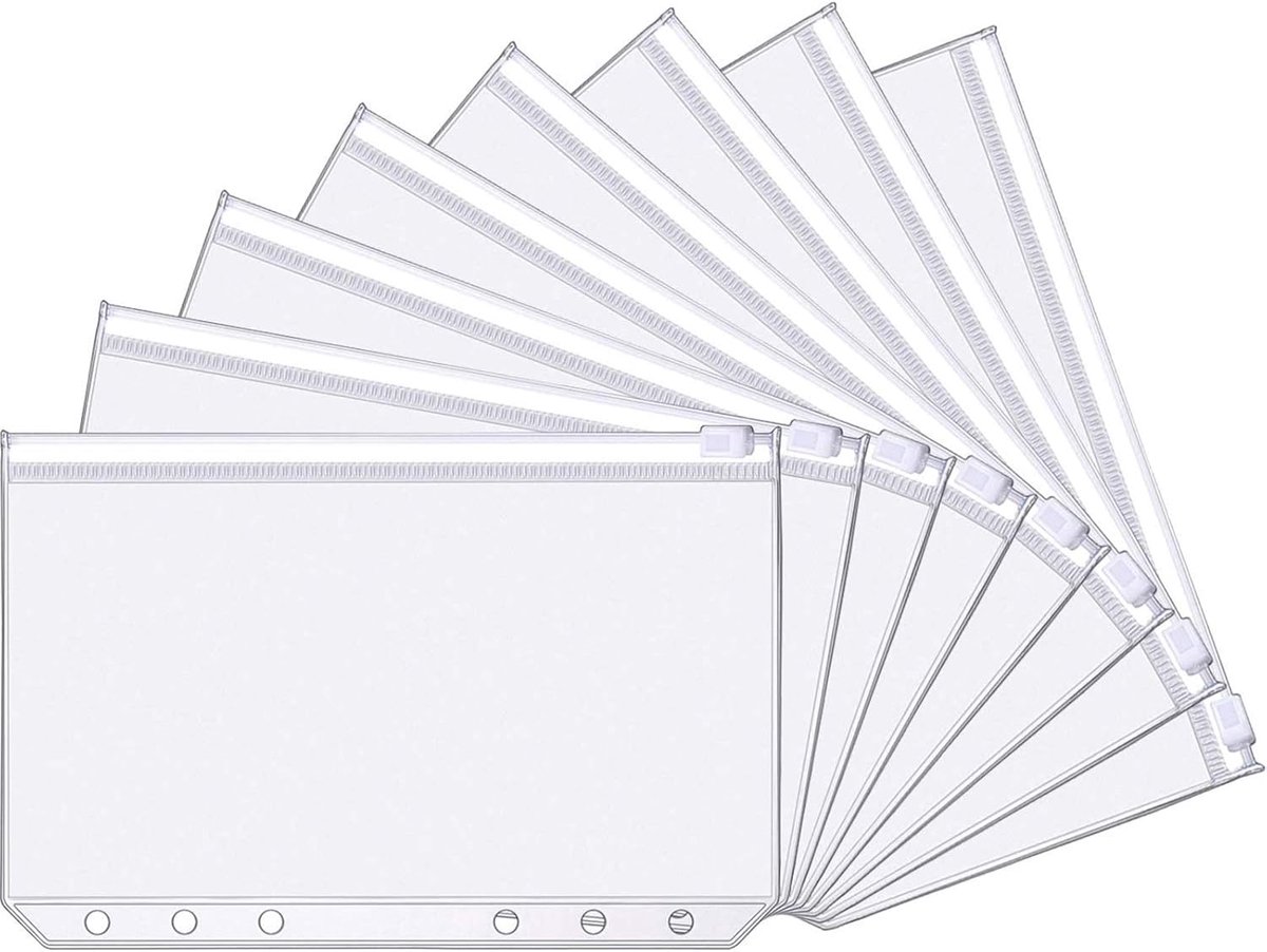 Pack van 30 A6 Binder Compartiments - Plastic Binder Compartiments met Ritssluiting - Waterdicht - 6 Gaten - Voor Documenten - Notebooks - Kaarten