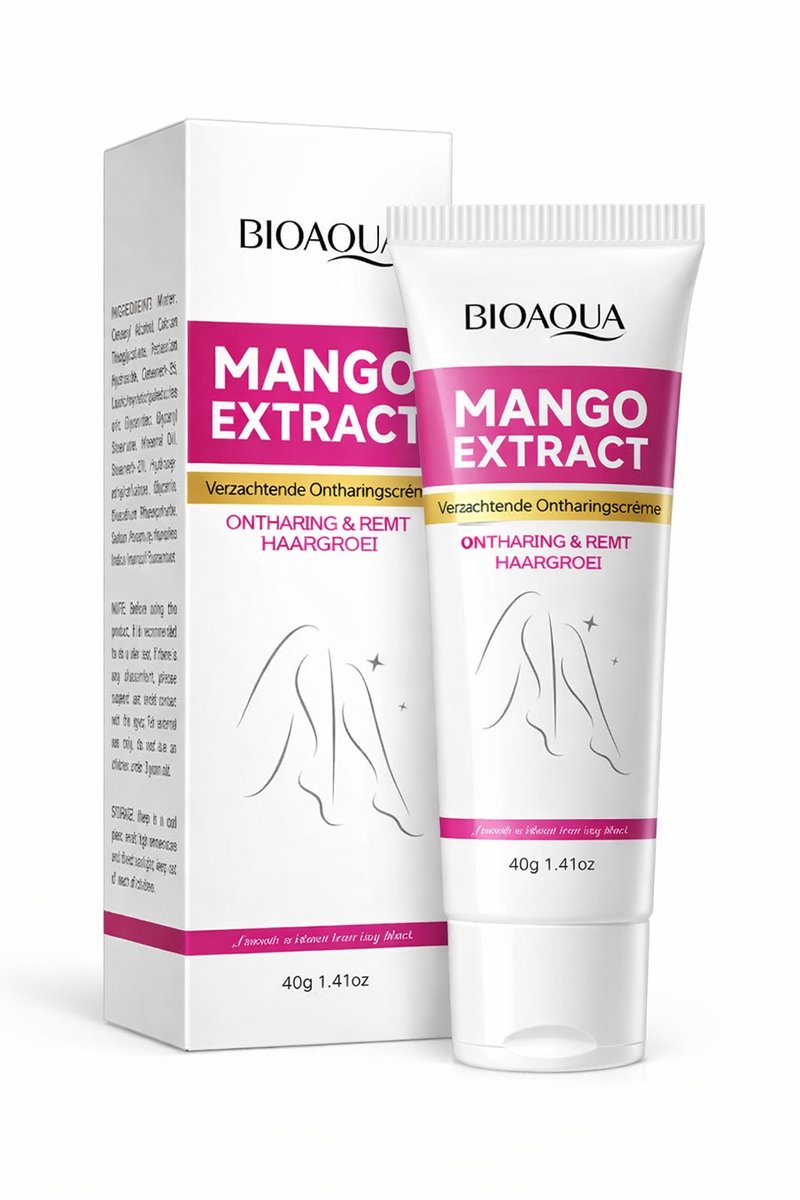 BIOAQUA Ontharingscrème Mango Extract | Hair Removal Cream Dames | Pijnloze Ontharing Gevoelige Huid | Intieme Zone Bikini Oksels Benen Armen | Snelle Haarverwijdering | Hydraterend Verzachtend | Anti Haar Groei | Glad Resultaat Zonder Irritatie