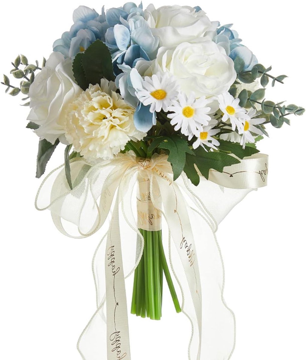 Bruidsboeket - Bruidsbloemen - Bruiloft Versieren - Handgemaakt Ontwerp - 1 Stuk - Dusty Blauw
