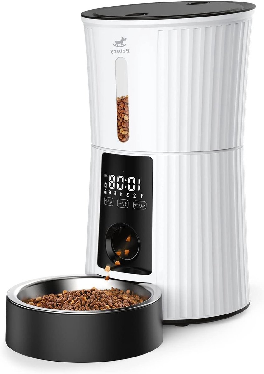 Automatische Voerbak - Katten Voederautomaat - Regelmatig Voeren - Ingebouwde Recorder - 4 Liter - Wit