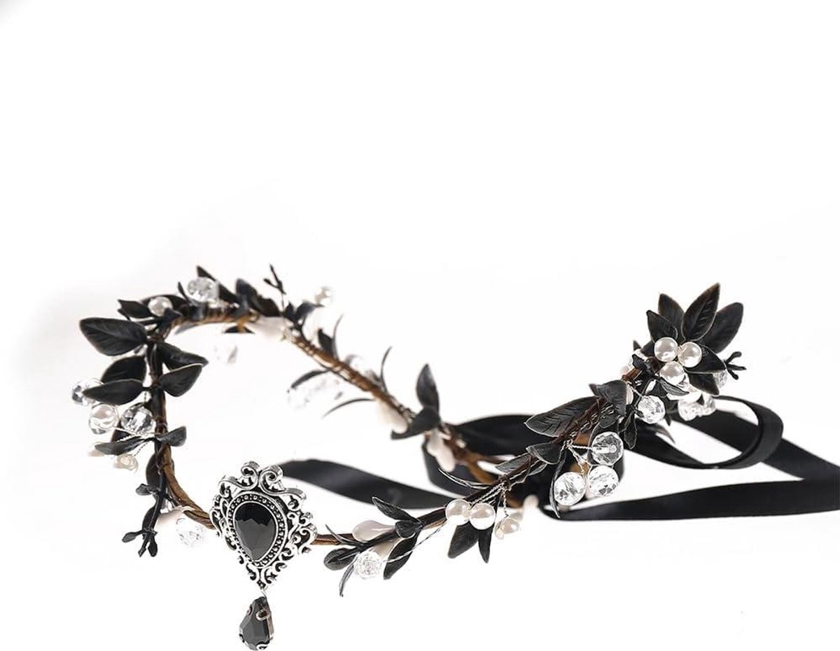 Bloemenkroon hoofdband - Bruidskroon haaraccessoire - Bruiloft feestversiering - Met hanger detail - 2169 x 188 cm - Wit