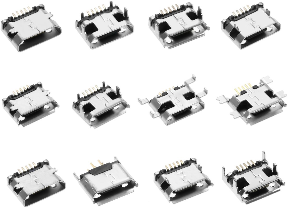 aladdien - Micro USB Type B Socket - 60 Stuks - 180 Graden Vervangingsadapter - Zilver - Vrouwelijk - Ideaal voor Elektronica - 5-polig