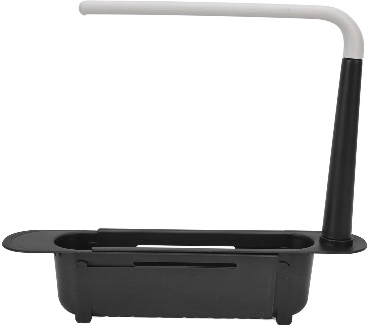 SPHProducts - Telescopische Spoelbak Opbergrek - Multifunctioneel Keukenrek - Uitbreidbaar en Ventilerend - Zwart - Sponshouder en Zeepvaatdoek - Gesc
