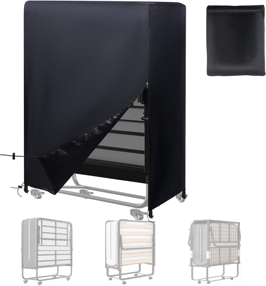 Opberghoes voor opvouwbaar bed met 2 ritsen - opklapbed - stofbeschermingshoes met 4 vaste gespen en 2 trekkoorden - draagbaar - universeel geschikt voor 13 inch eenpersoonsbed voor volwassenen (99 cm L x)