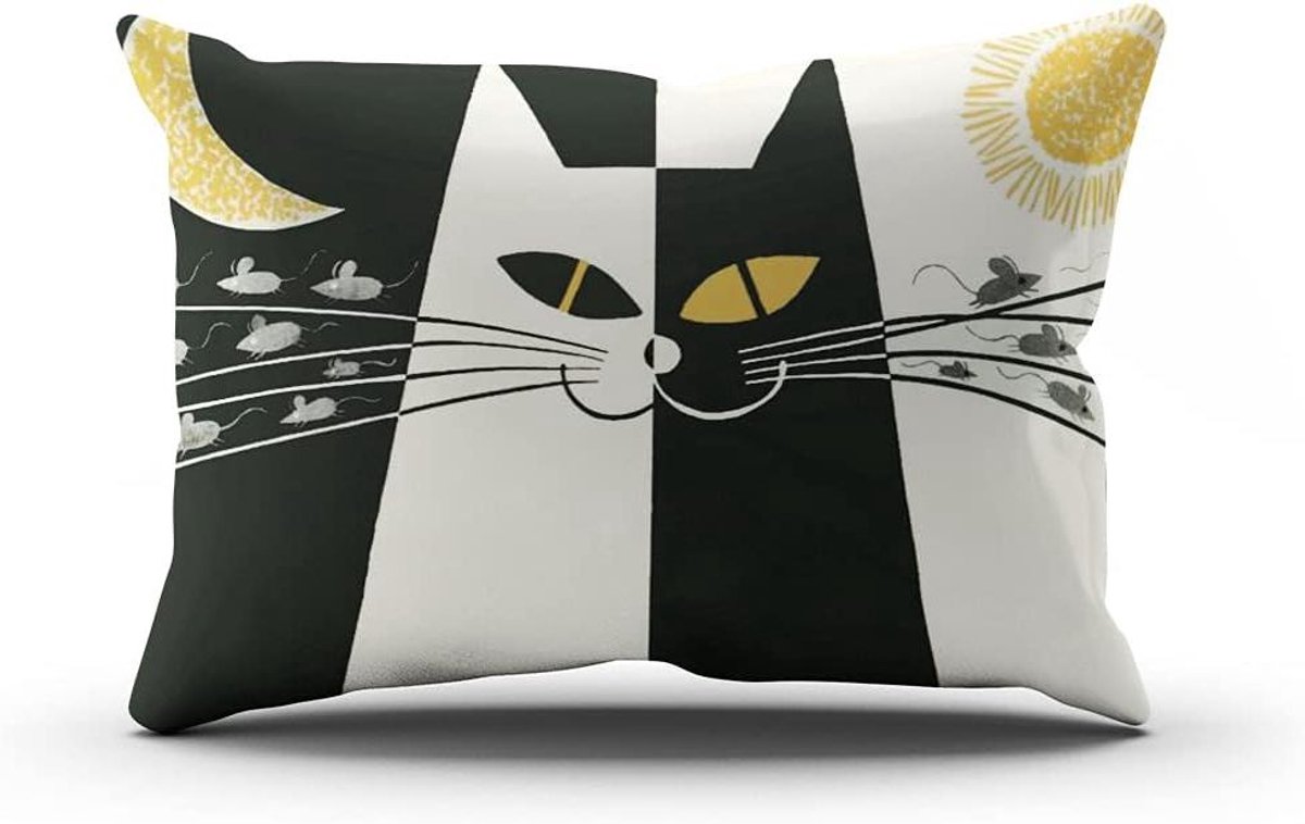 Decoratieve Kussensloop - Kussenhoes - Huis Decoratie - Verborgen Rits - 20x76 cm - Zwart Wit