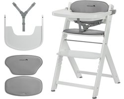 Houten Kinderstoel - Groeistoel Baby - Samen Eten - Verstelbaar Zitting Voetensteun - Tot 110 kg - Wit Grijs