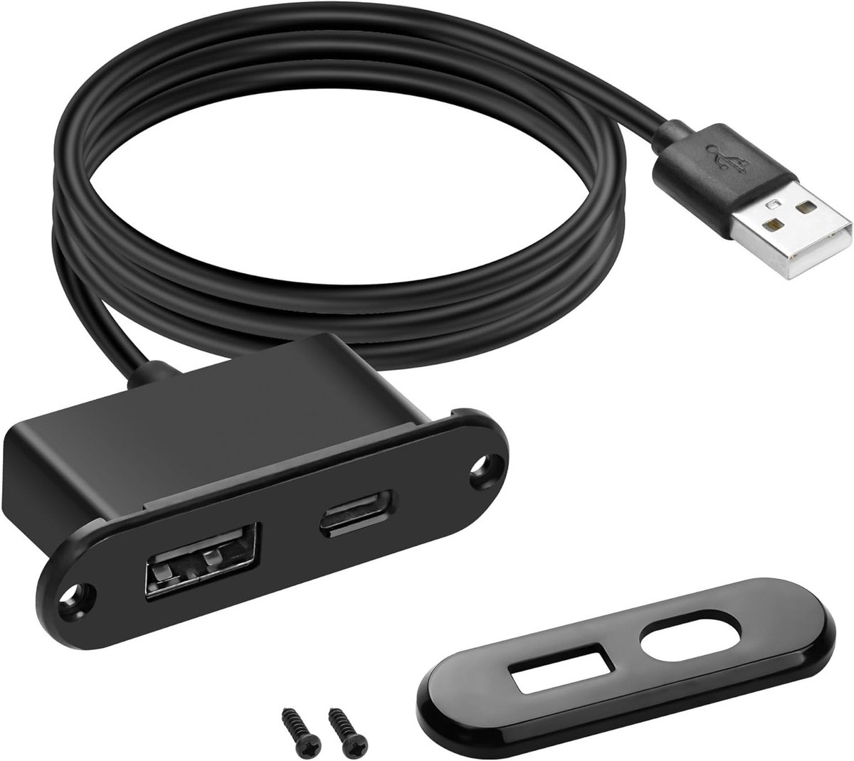 Inbouw USB C Stopcontact voor Bureau en Tafel met USB A - 1.2m Kabel